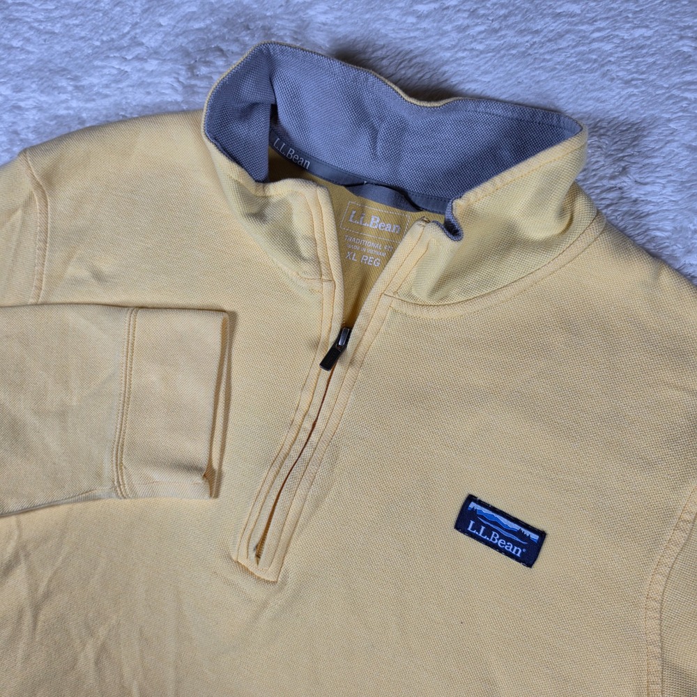 L.L. Bean 1/4 Zip Pullover Mens XL Yellow L/S Piqué Logo 513021